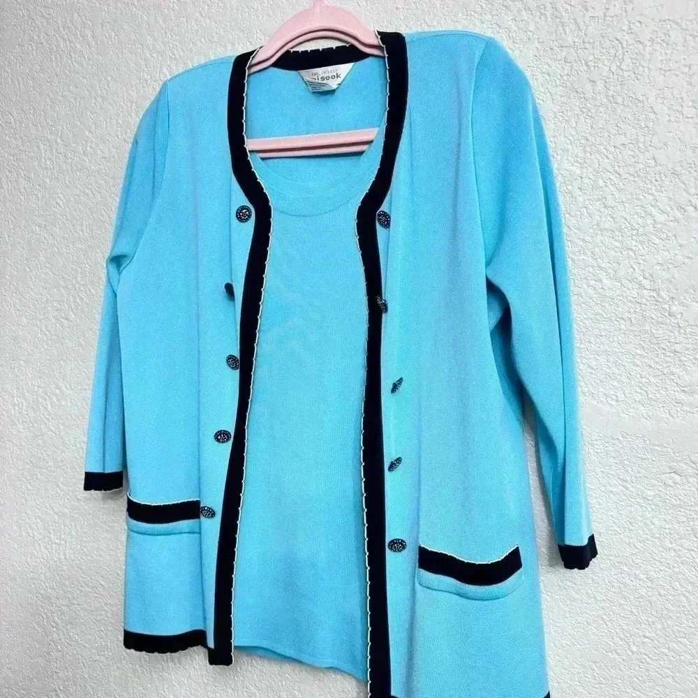 Misook Teal 3/4 Cardigan and Tank Set - Size S